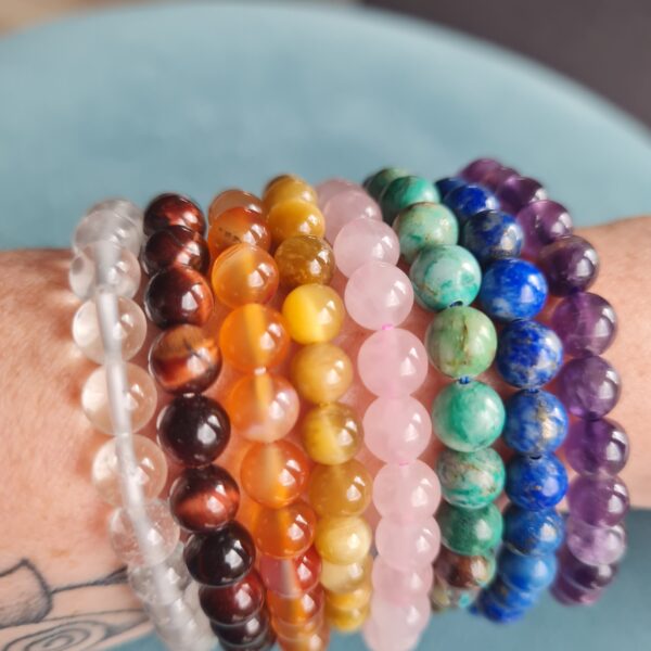 bracelets 7 chakras et cristal de roche