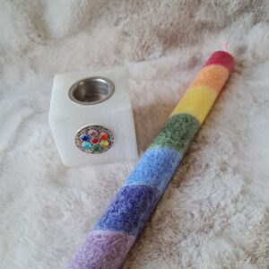 Bougeoir en sélénite et sa bougie 7 chakras