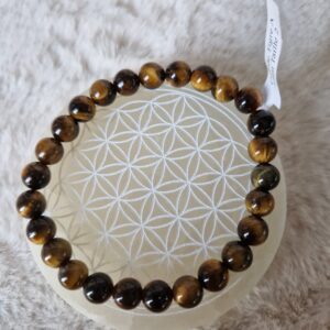 Bracelet “Bouclier” en Œil de tigre 8mm A Taille 2