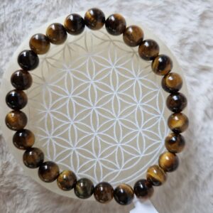 Bracelet “Bouclier” en Œil de tigre 8mm A Taille 2